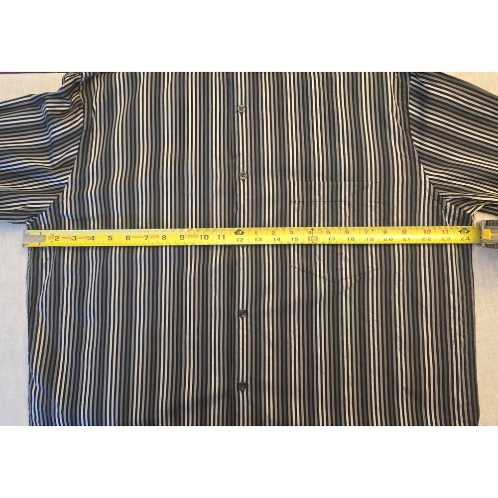 Perry Ellis Mens Long Sleeve Button Up Shirt Black Grey Striped Cotton Size L - Picture 5 of 5